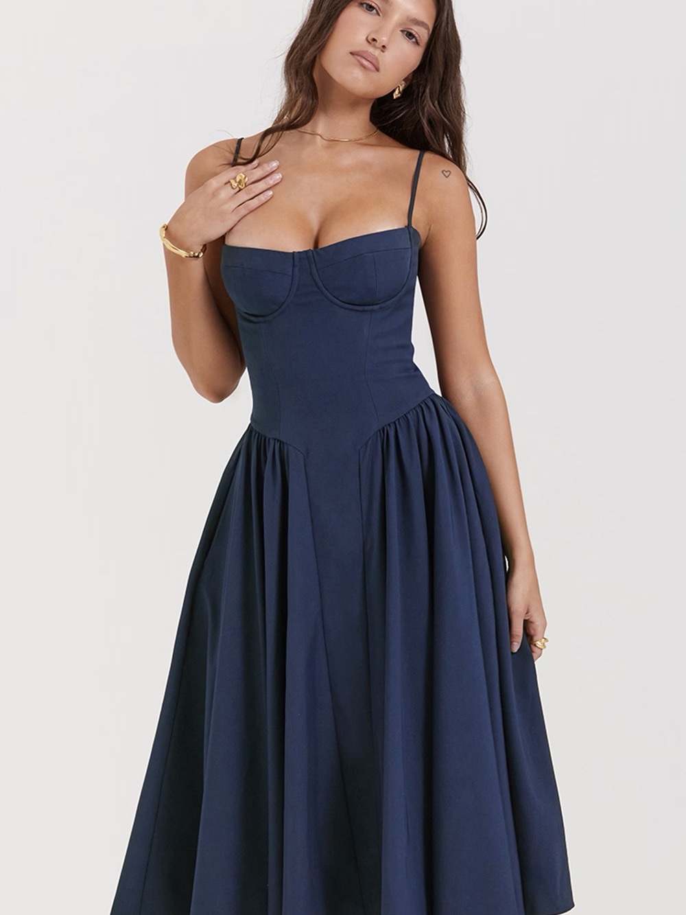 House of CB SAMARIA French Navy Corset Sundress - Picture 2 of 11